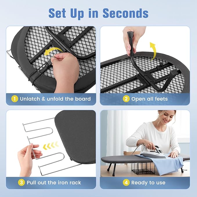 Tabletop Ironing Board, Foldable Small Ironing Board with Iron Holder Portable Mini Iron Board for Small Spaces Compact Table top Small Ironing Table for Dorms, Aprtment, RVs, Travel, 32"x12"