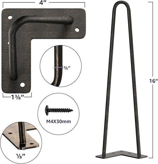 SMARTSTANDARD 16 Inch Heavy Duty Hairpin Furniture Legs, Metal Home DIY Projects for TV Stand, Sofa, Cabinet, etc with Rubber Floor Protectors Bronze 4PCS