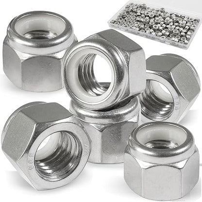 150 Pack 10#24 Nylon Insert Locknuts,304 (A2-70) Stainless Steel Lock Nuts,Standard Inch Thread Nylock Nuts