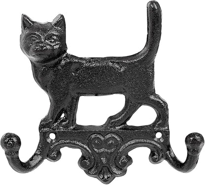 Sungmor Cast Iron Vintage Cat Wall Hooks, Decorative Wall Mounted Coat Hooks, Rustic Heavy Duty Double Hooks Cute Animal Key Hangers for Dog Leashes, Towels, Hats