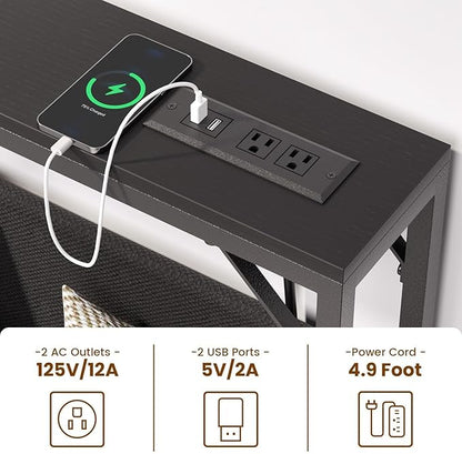 31.5'' Small Console Table with Charging Station and Storage, Entryway Table Narrow with Power Outlets and USB Ports, Skinny Sofa Table, for Living Room, Foyer, Entryway, Hallway, Black