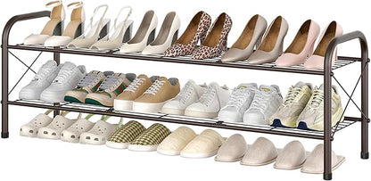 Hoctieon 2 Tier Shoe Rack for Closet, Shoe Rack FreeStanding, Entryway Shoe Shelf, Shoe Storage Organizer, Durable Mesh Style Shoe Rack, Space Save for Garage, Bedroom, Living Room, Wardrobe, Brown
