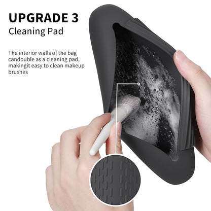 2 IN 1 Silicone Makeup Brush Holder with Beauty Make Up Sponge Holder Case：Soft Portable Cosmetic Face Brushes Holder with Upgrade Anti-Fall Out Magnetic Closure - Grey