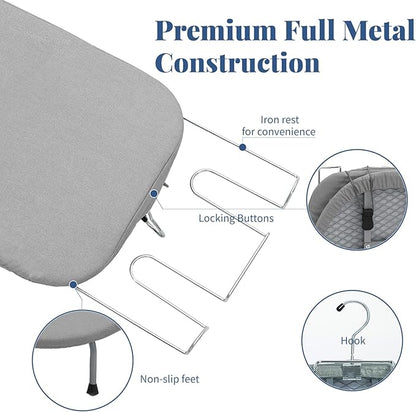 Small Ironing Board with Iron Holder, RAINHOL Countertop Mini Ironing Board Tabletop with Non-Slip Feet, Travel Foldable Iron Table for Small Space, Grey