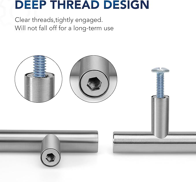 JOY DECOR 15 Pack Cabinet Handles, Brushed Nickel Cabinet Pulls, 10 in Hole Center Kitchen Cabinet Handles, Stainless Steel T Bar Handles for Dresser Drawers