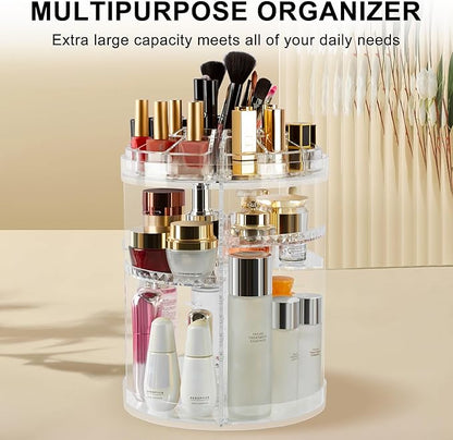 Makeup Organizer, 360 Degree Rotating Adjustable Cosmetic Storage Display Case with 8 Layers Large Capacity, Fits cosmetics, Makeup Brushes, Lipsticks and More, Clear