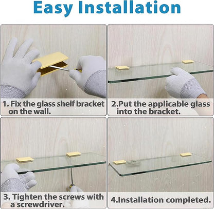 Alise Glass Shelf Brackets 2Pcs, Adjustable Shower Glass Clamps, Heavy Duty Clamp Holder, SUS304 Stainless Steel Brackets for 8-12mm Shower Shelf Bracket and Wall-to-Panel Connection, Gold Finish