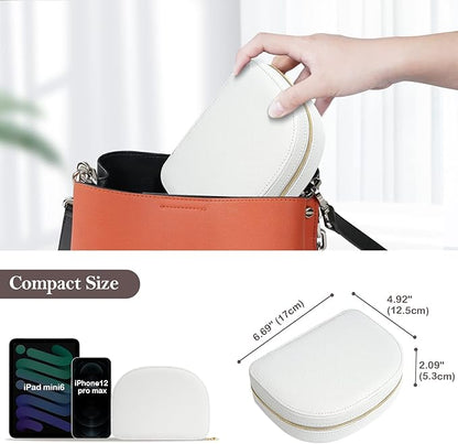 ProCase Travel Size Jewelry Box, Medium Portable Seashell-Shaped Jewelry Case, 2 Layer Mini Jewelry Organizer in PU Leather for Women -White