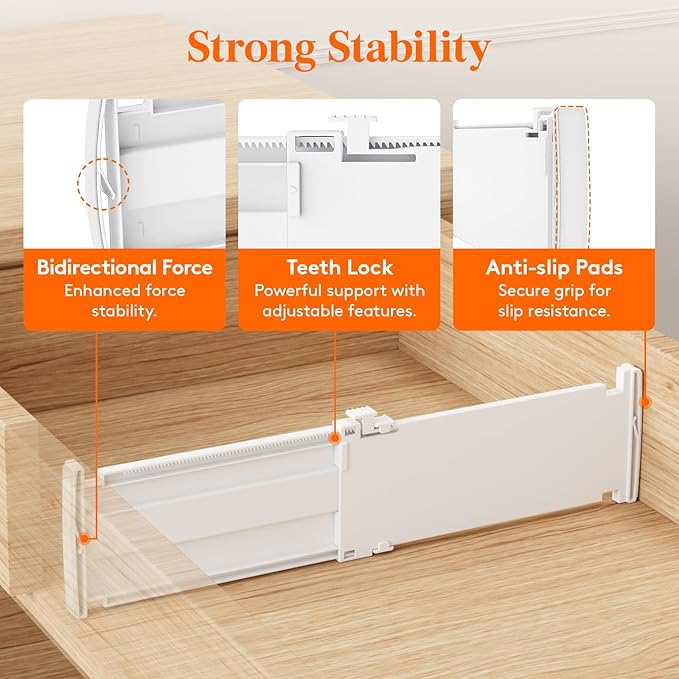 Lifewit 4" Tall 5 Pack Drawer Dividers, 27-42cm/10.5-16.5" Expandable Drawer Divider for Clothes, Adjustable Dresser Drawer Organizers, Drawers Separators for Dresser/Bathroom/Closet/Kitchen White