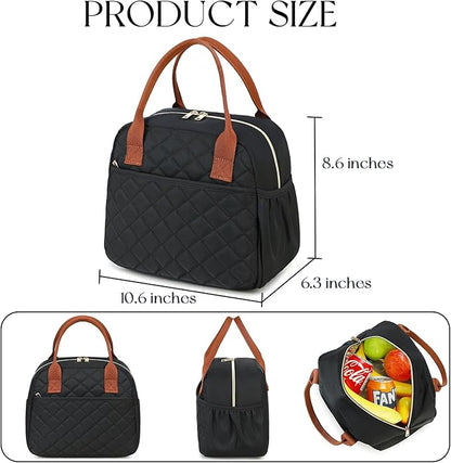 CAMTOP Lunch Box for Women Men Insulated Lunch Bag Lunch Tote Bag Leakproof Thermal Cooler Large Capacity for Travel Work School Picnic (Black-Brown)