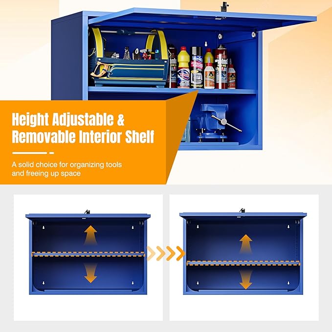 Metal Wall Storage Cabinet 22'' Tall Wall-Mounted Steel Garage Cabinet Adjustable Shelf Wall Shelf Metal Garage Locker Storage Rack Small Tool Chest Trailer Assembly Required
