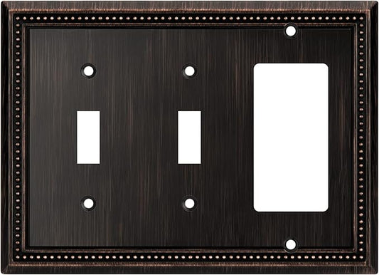 Henne Bery Sunken Pearls Heavy Duty Decorative Wall Plate Switch Plate Outlet Cover (Double Toggle/Single Decorator, Aged Bronze)