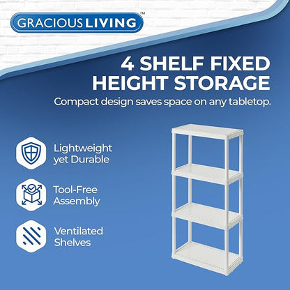 Gracious Living 4 Shelf Fixed Height Solid Light Duty Storage Unit 12 x 24 x 48" Organizer System for Home, Garage, Basement, & Laundry, White