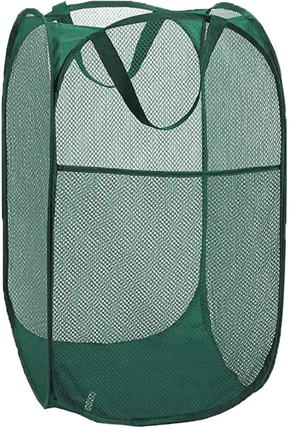 Pop Up Laundry Hamper, Reinforced Mesh Laundry Basket, Folding Clothes Storage Bin for Home, Dorm, Apartments, Travel (Green, Vertical)