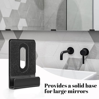 16pcs Metal Mirror Holder Kit, J Type Hanger Clip Kit with Screws Rubber Pads Hooks Heavy Duty Mirror Hanger Hardware for Frameless Mounting Wall Tile Billboard Display (Black)