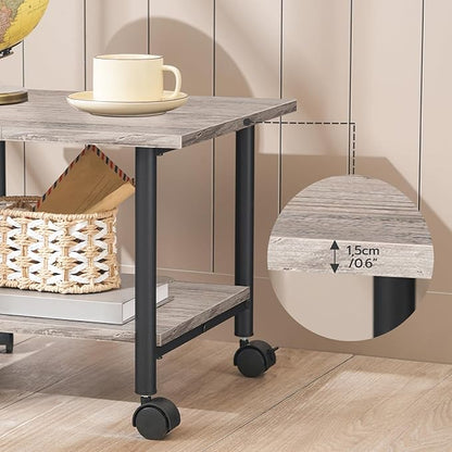 HOOBRO Printer Stand, 2-Tier Industrial Under Desk Printer Cart with Shelf, Mobile Heavy Duty Storage Rack on Wheels for Home, Office, Grey and Black BG02PS01G1