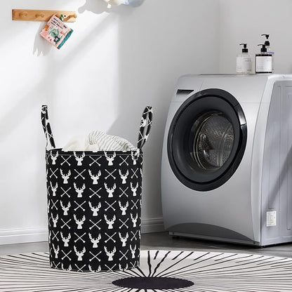 TECHMILLY Large Storage Basket for Girls and Boys, Collapsible Laundry Hamper with Long Handles, Toy Bins for Nursery, Kids Room Décor (Black Deer, 2 Pack)