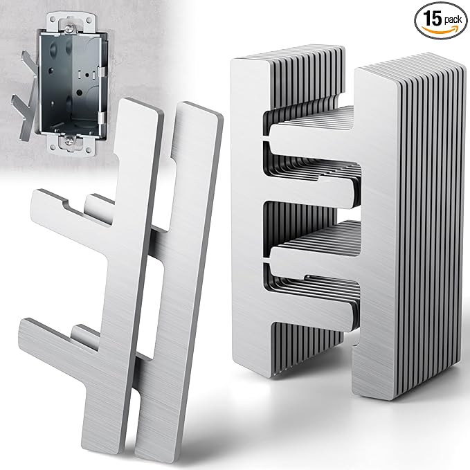 15 PCS Switch Box Straps, Electrical Box F Clips Support, Strap on Electrical Outlet Repair for Loose Outlet Fix, Electrical Device Mounts with Plaster Ears