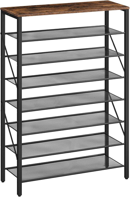 8-Tier Shoe Rack, Large Capacity Shoe Shelf, Shoe Organizer for Entryway, 28-32 Pairs of Shoes, Stable Sturdy, Tall Shoe Rack with Adjustable Metal Mesh Shelves, Rustic Brown SRHR1801Z