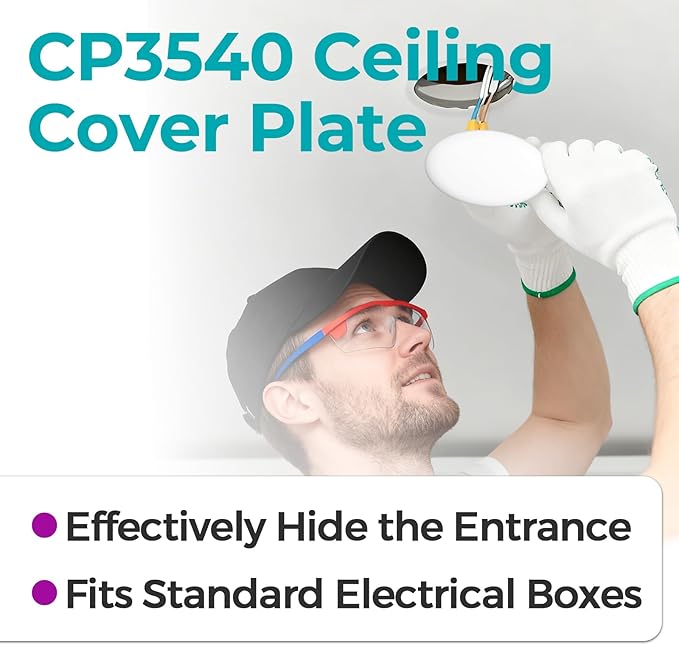10 Set CP3540 Ceiling Cover Plate Kits - 5.38 Inch Paintable Blank Round Cover for Electrical Boxes, Includes 10 Pcs CP3540 Plates, 10 Pcs Mounting Brackets and 20P Screws