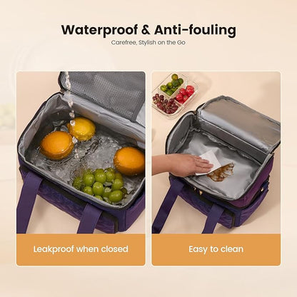 LOVEVOOK Insulated Lunch Bag For Women,Large Double Deck Adult Lunch Box,Teacher Lunch Tote Bag With Cup Holder,Leakproof Cooler Bag With Adjustable Shoulder Strap For Work Picnic Beach