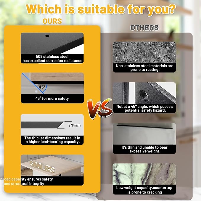 Hidden Granite Countertop Support Brackets 4 Pack 14" L x 2.5" W,3/8" Thick Heavy Duty Counter top Brackets,Flat Black Wall Mount Support Countertop Overhang Support for Quartz, Wood, Concrete,Island