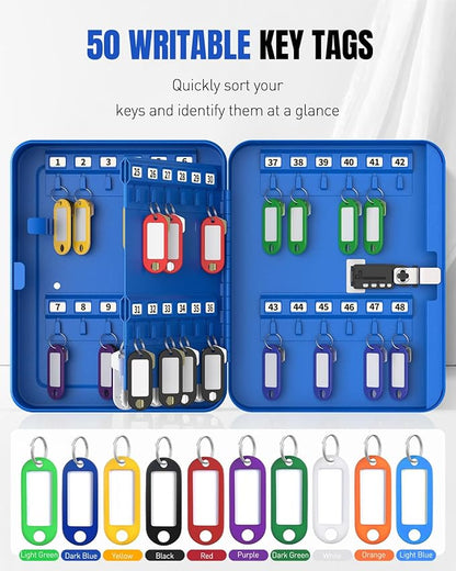 Uniclife 48 Keys Lock Box for Keys with Code, Wall Mount Key Lock Box with Code, Lockbox for Keys, Key Lockbox with Tags, Key Cabinet, Key Storage Box for Home Office & Company, Blue