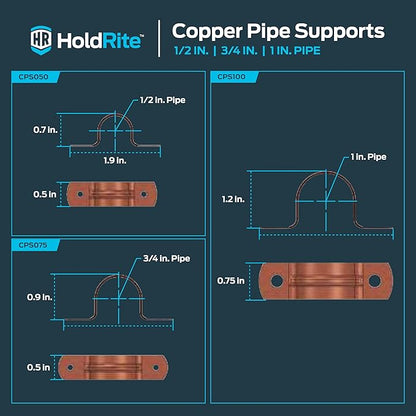 HoldRite 1/2 Inch Copper 2-Hole Strap, 5 Pack, Pipe Support, CPS050Z5