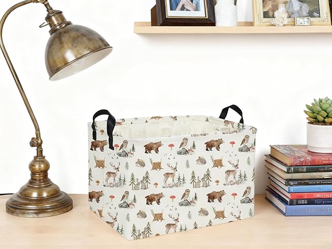 Rectangle Kids Baskets Animal Basket Cute Storage Bin Organizer Box for Room Decor Gift Basket(Woodland animal)
