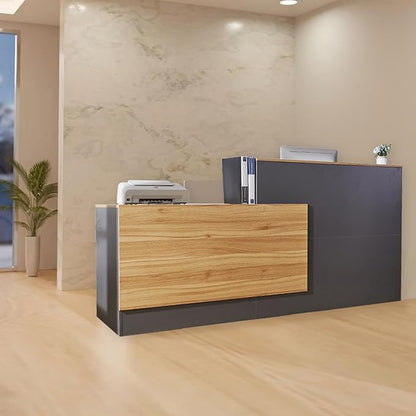 L Shaped Reception Desk with Lockable Drawers and Adjustable Filling Cabinet,Modern Front Desk Reception Counter with Keyboard Tray and Storage Cabinet for Checkout,Lobby,Beauty Salon