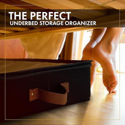 HOMELUX THEORY 2pc Under Bed Storage Containers, Bedroom Under the Bed Drawer Storage Organizer with Bins and Lids, Medium Underbed Clothes Storage Box Ideal for Blanket, Fabric, & Shoes (Black)