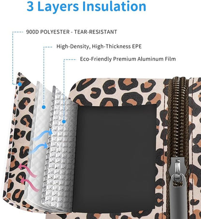DALINDA Lunch Bag Women,Lunch Box Adult for Women Men Reusable Insulated Lunch Tote Bag,Leakproof Food Handbags Case High Capacity for Travel Work Picnic Beach,Leopard