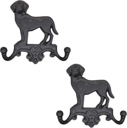 Cast Iron Dog Wall Hooks for Hanging, Heavy Duty Dog Leash Holder for Wall Mount Coat Hooks Decorative Key Hanger Vintage Farmhouse Entryway Cute Animal Decor Rustic Black 2 Pack