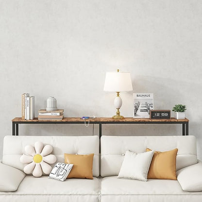 BOFENG 71.5 Inch Thin Console Table with Power Outlets,Narrow Sofa Table with Charging Station,Long Side Table Behind Sofa Couch Table for Entryway,Hallway,Living Room,Foyer,Rustic Brown