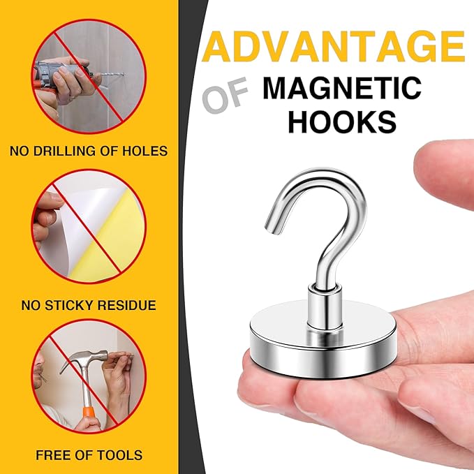 DIYMAG Magnetic Hooks, 170 LB Heavy Duty Strong Magnet with Hook, Rare Earth Neodymium Magnets for Hanging, Magnetics Hanger for Curtain, Home, Kitchen, Workplace, 10 Packs