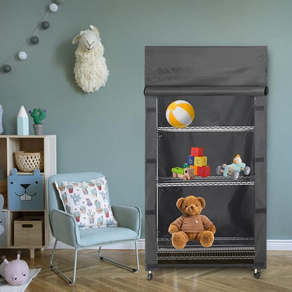 Shelving Cover for Storage Shelf and Wire Rack, 36" W x 18" D x 62" H, Dustproof Cover with Nylon Buckle Design on Both Sides for Easy Access (Black, No Shelves)