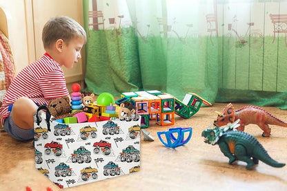 Essme Rectangular Monster Truck Baskets Boys Basket,Kids Storage Bins with Handles for Car Decor, Racing Storage Bin（Monster truck）