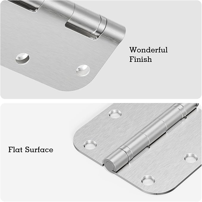 12 Pack Anti Squeak Satin Nickel Door Hinges 3.5 Inch 5/8" Radius Round Ball Bearing Interior 3-1/2"Flat Bifold Standard Bedroom Indoor for Doors 3 ½" Hardware Essentials House Home Decor Accessories