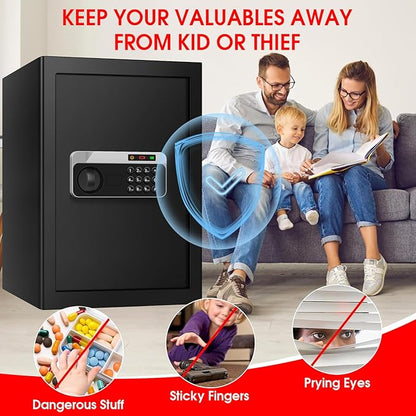 3.3 Cuft Large Fireproof Safe for Home, Security Safe Box Fireproof Waterproof with Digital Keypad, Removable Shelves and Alarm System, Anti-theft Personal Safes for Home Use Fire and Water Proof