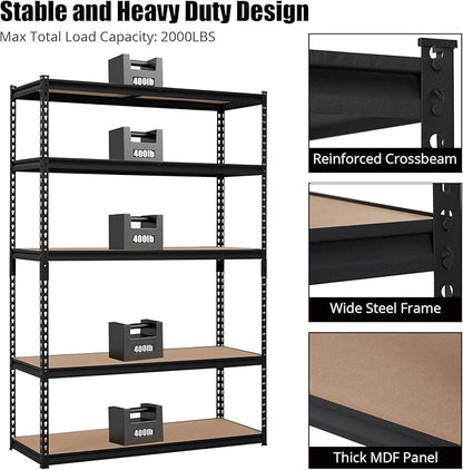 GarveeHome Heavy Duty Storage Shelves - 5 Tier 48 * 24 * 72 in, Adjustable Garage Storage Shelving, Metal Storage Utility Rack Shelf Unit