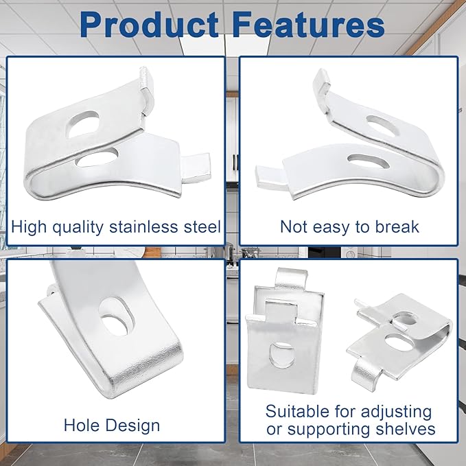 24 Pack Pilaster Shelf Support Clip, Adjustable Metal Shelving Brackets Clips for Kitchen Cabinet Bookcase (Silver)
