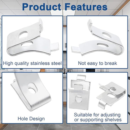 24 Pack Pilaster Shelf Support Clip, Adjustable Metal Shelving Brackets Clips for Kitchen Cabinet Bookcase (Silver)