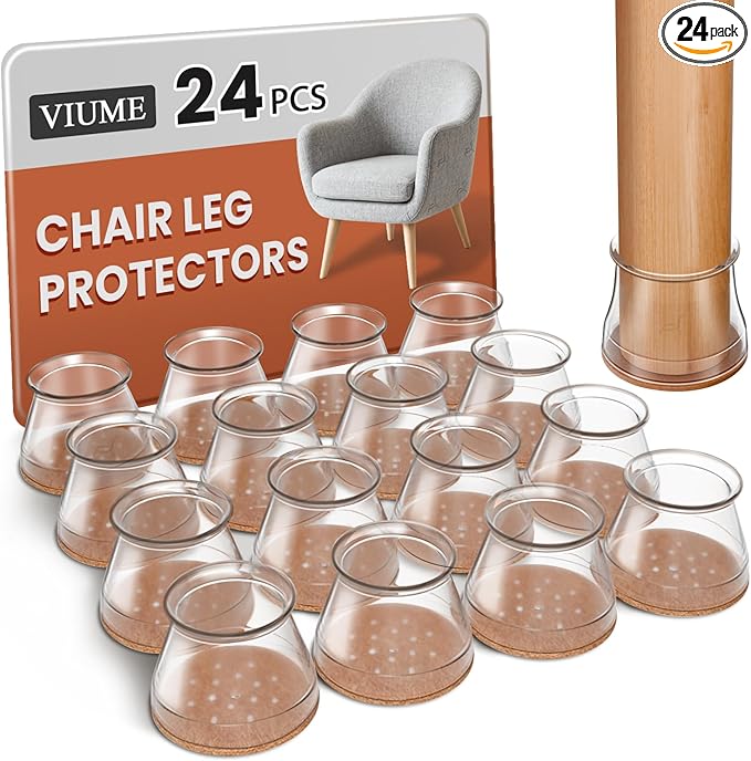 24 Pcs Chair Leg Floor Protectors for Hardwood Floors Silicone Covers Felt Pads Furniture Leg Caps Anti-Scratch Reduce Noise Fit (1-5/16" to 2")
