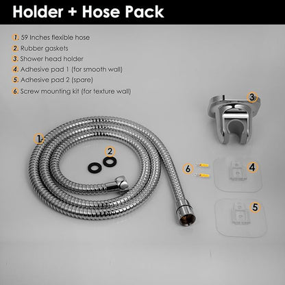 Adhesive Shower Head Holder with Hose - 60 Inches Extendable Stainless Steel Flexible Shower Hose