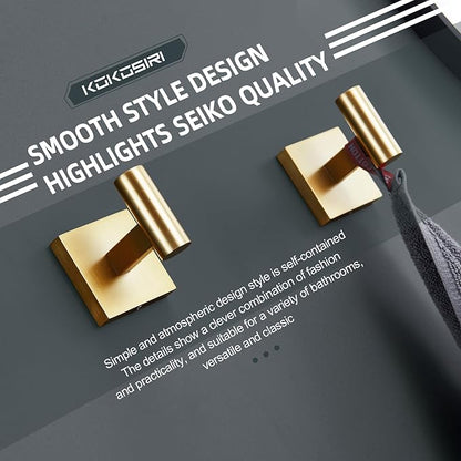 KOKOSIRI Robe Hooks Bathroom Towel Coat Hook for Bath Kitchen Wall 2 Pack Brushed Gold Stainless Steel B1013BG-P2