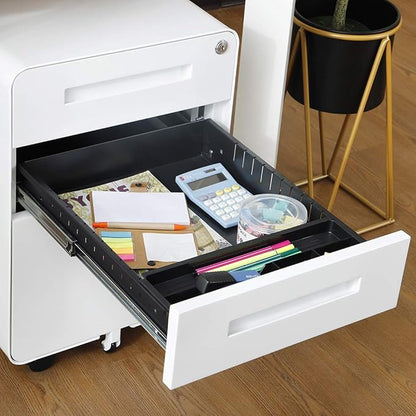 GarveeHome 3 Drawer Mobile File Cabinet with Lock, Under Desk Metal Filing Cabinet for Home Office, Under Desk Storage with 5 Wheels for A4/Letter/Legal Size, Fully Assembled