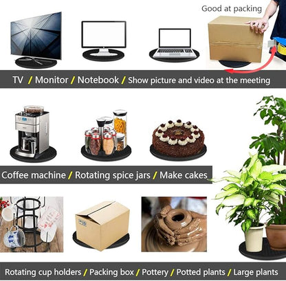 Lazy Susan Turntable Organizer - 12 Inch Heavy Duty Rotating Swivel Stand with Steel Ball Bearings for Spice Cabinets, Flat Panel Monitor, TV, Painting, Display, Potted Plants (Black)