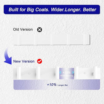 Coat Rack Wall Mount - 5 Hat and Coat Hooks, Heavy Duty Towel Racks for Bathroom Entryway, Wall Hooks for Hanging Robes Bags, Hat Rack Key Hanger Organizer (White)