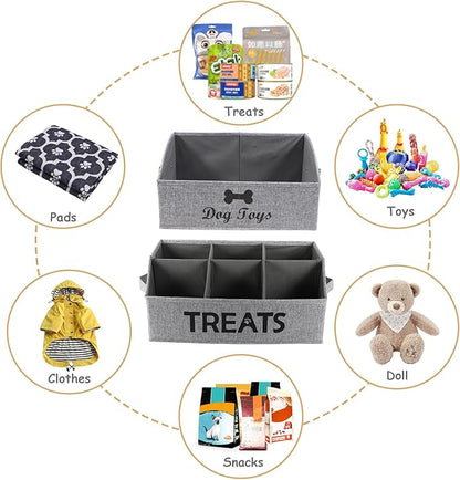 2pack Dog Storage Organizer,Trapezoid Dog Toy Basket,Dog Treat Container with handle,Collapsible Fabric Storage Box for Dog Toys and Dog Treats,Dog Treat Station with removable dividers-Grey