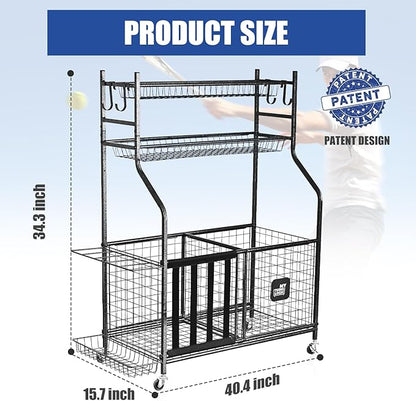 Mythinglogic Garage Sports Equipment Organizer, Baseball Storage Large Capacity, Sports Organizer for Garage with Hooks and Baskets, Ball Storage Rack for Football, Soccer Ball, Bat, Toys